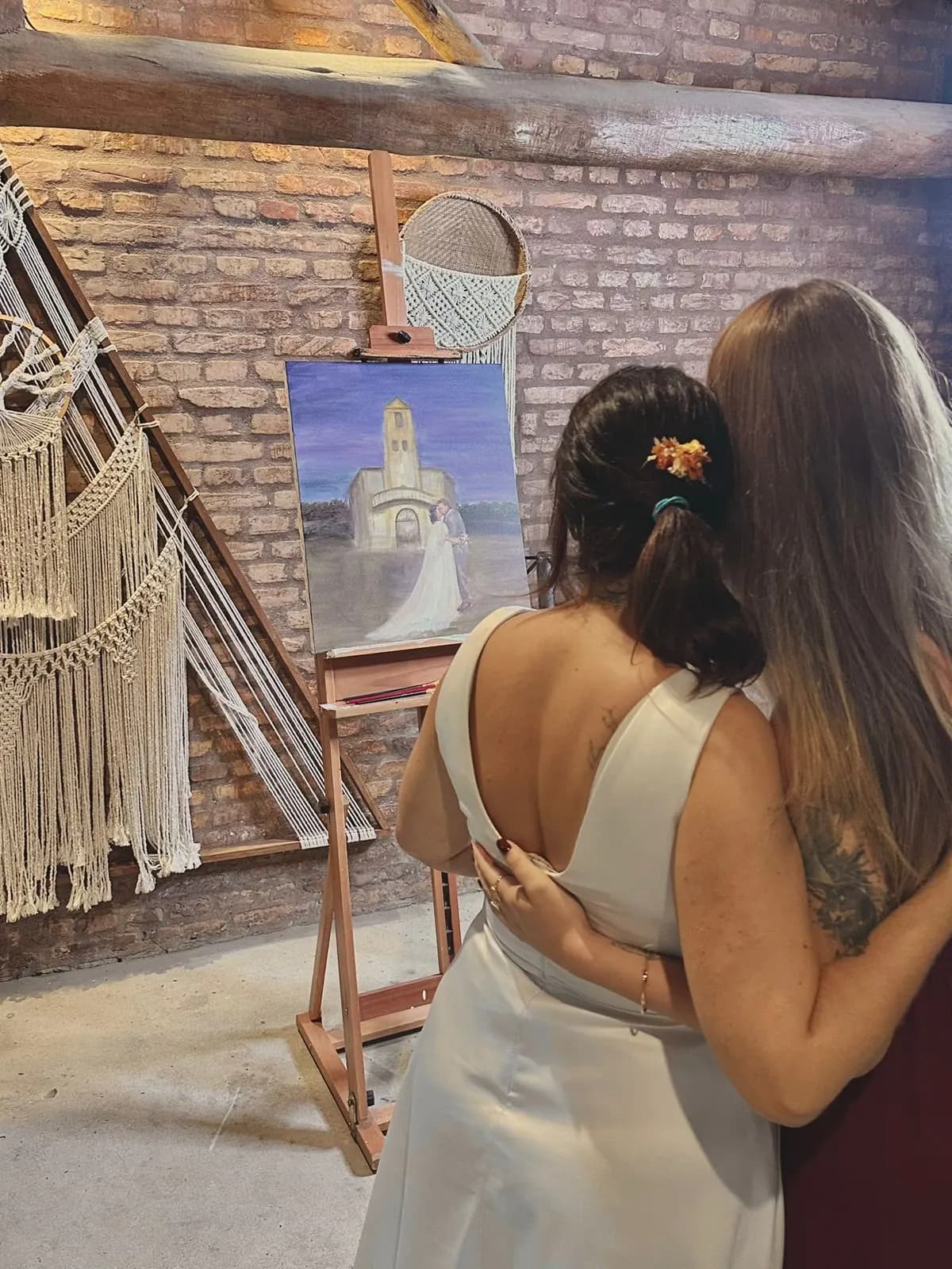 Pintura ao vivo em casamento por Bianca Kato, obra criada em tempo real